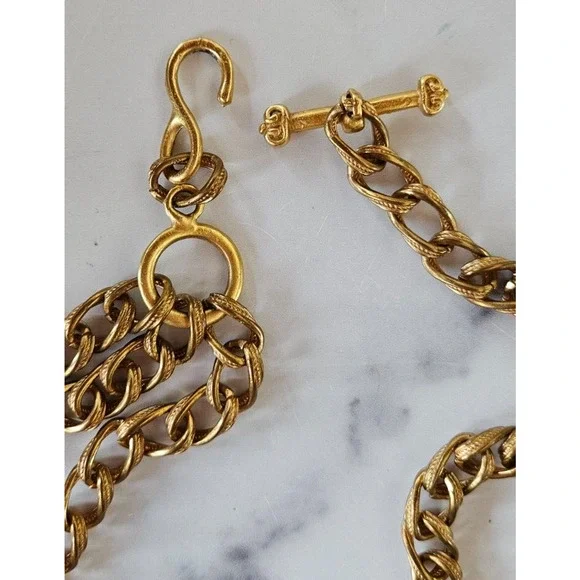 Vintage 80s Womens Chain Link Waist Belt Gold Tone Layered Adjustable Boho Swag - Picture 8 of 11